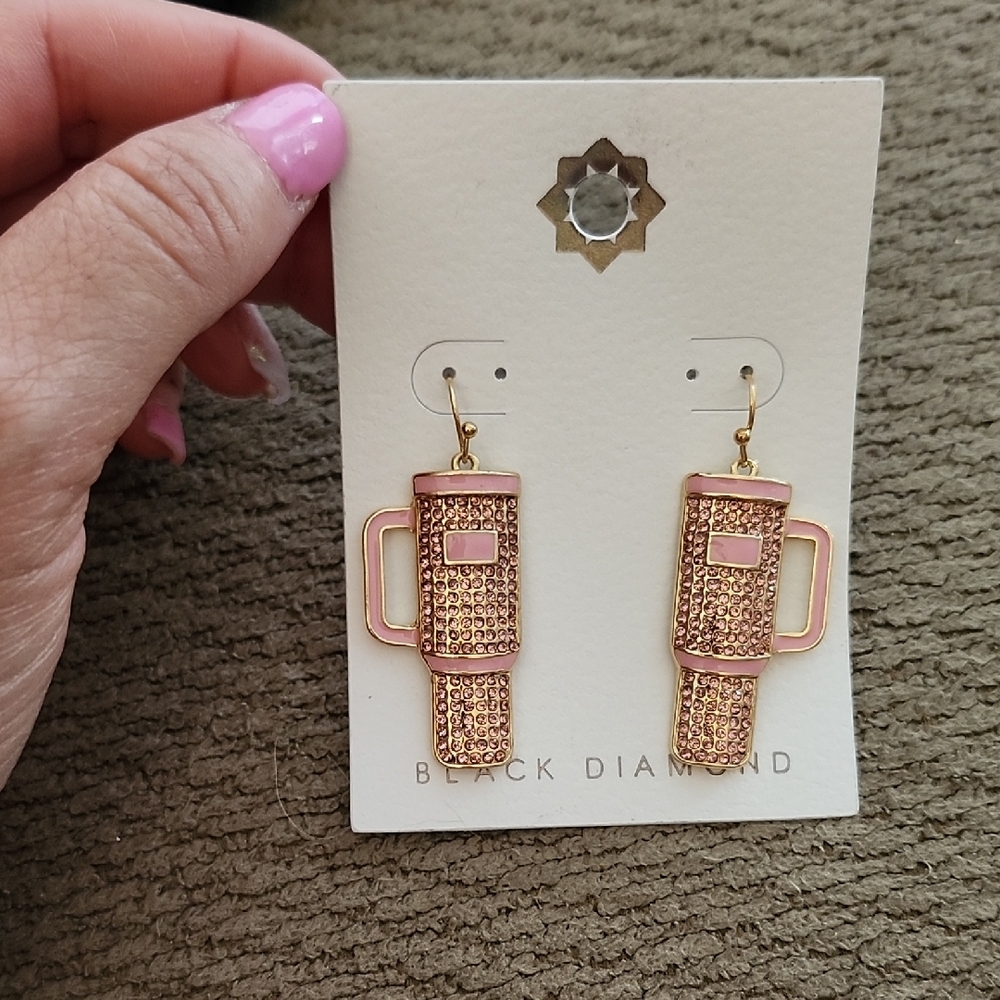 Black Diamond Gold Dangle Earrings
